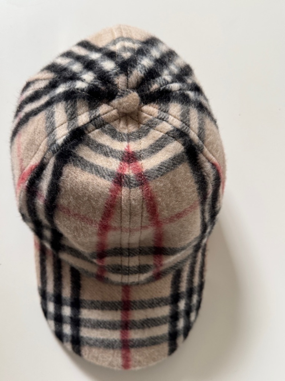 Burberry London 100% Cashmere Beige Plaid Cap with Black and Red Checks - Picture 5 of 15